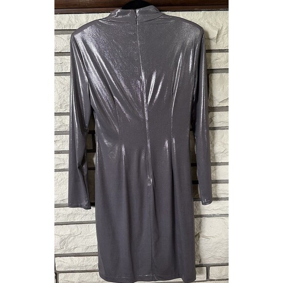 Vince Camuto Woman’s Silver Metallic Ruched Party Cocktail Sheath Dress Size 10 - Picture 5 of 6
